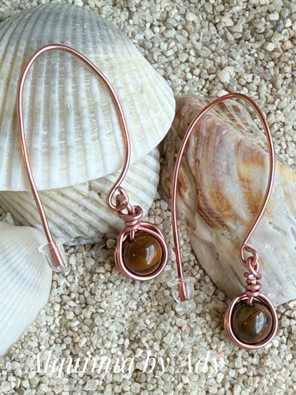 VACATION TIME Copper LONG dangle tigers eye earrings